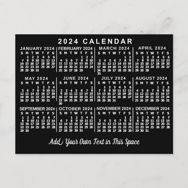 Postal Calendario mensual de 2024 años Clásico en blanco  (Anverso)
