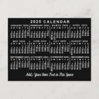 Calendario mensual de 2025 Años Clásico Blanco y N