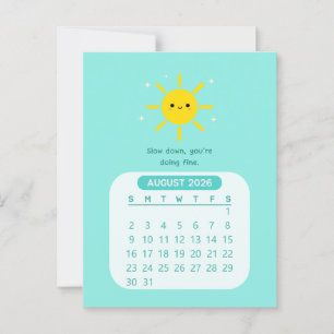 Postal Calendario mensual de motivación Kawaii de agosto 