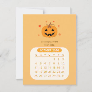 Postal Calendario mensual de motivación kawaii de octubre