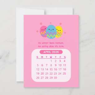 Postal Calendario mensual kawaii motivacional de abril de