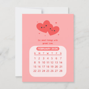 Postal Calendario mensual kawaii motivacional de febrero 