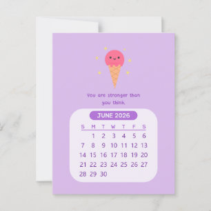 Postal Calendario mensual kawaii motivacional de junio de