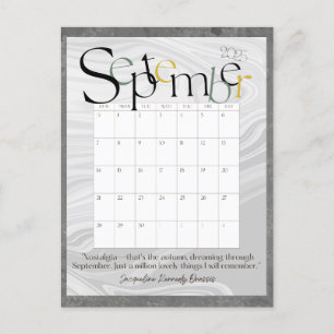 Postal Calendario Mensual Moderno Gris de Septiembre 2025
