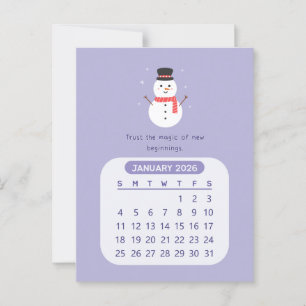 Postal Calendario mensual motivacional kawaii de enero de