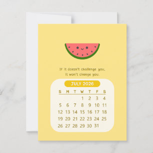 Postal Calendario mensual motivacional kawaii de julio de