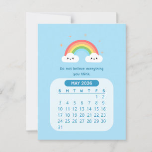 Postal Calendario mensual motivacional lindo kawaii mayo