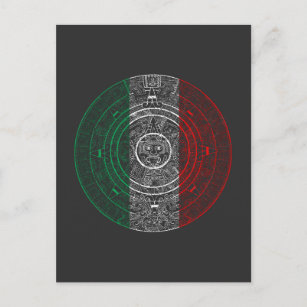 Postal Calendario mexicano azteca arte de bandera mexican