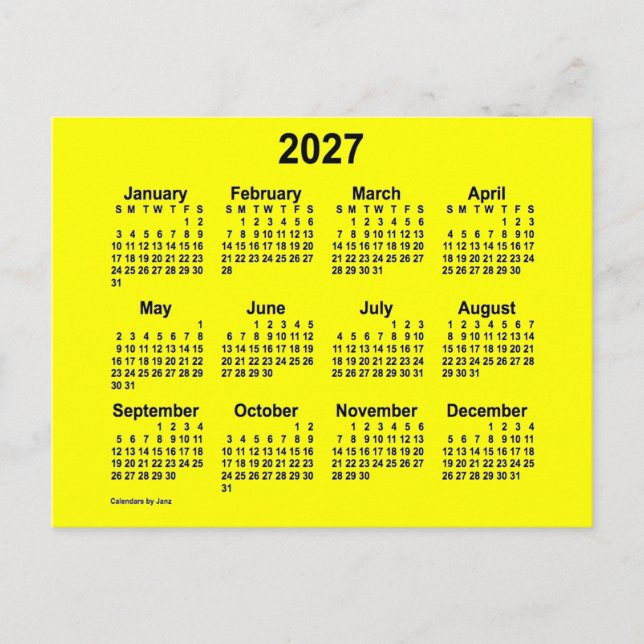 Postal Calendario Mini Amarillo 2027 de Janz (Anverso)