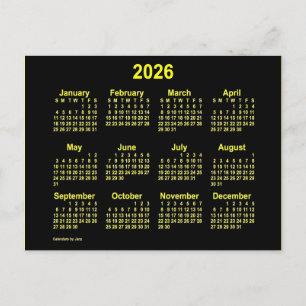 Postal Calendario Mini Amarillo Neon 2026 de Janz