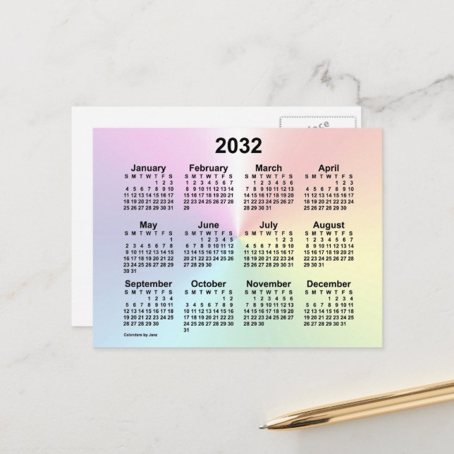Postal Calendario Mini Arcoíris 2032 de Janz (Anverso/Reverso In Situ)