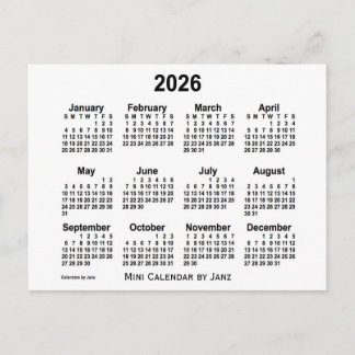 Postal Calendario Mini Blanco 2026 de Janz