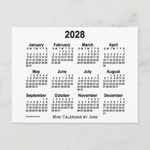 Postal Calendario Mini Blanco 2028 de Janz
