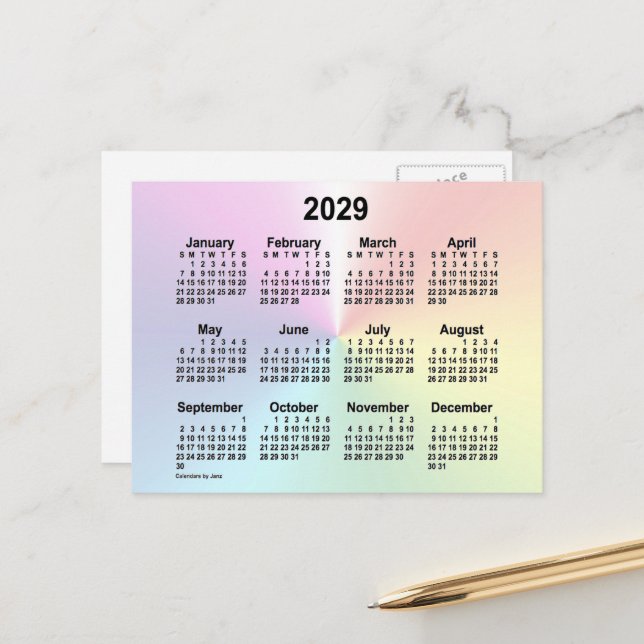 Postal Calendario Mini Cloud Rainbow 2029 de Janz (Anverso/Reverso In Situ)