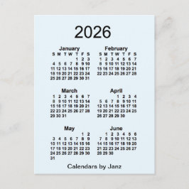 Postal Calendario Mini de 6 Meses 2026 Alice Blue por Jan