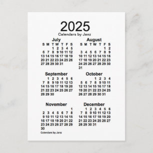 Postal Calendario Mini de 6 Meses Blanco 2025 de Janz