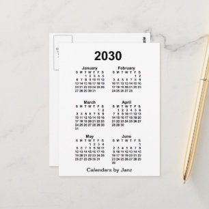 Postal Calendario Mini de 6 Meses Blanco 2030 de Janz
