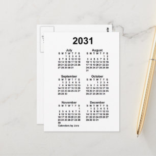Postal Calendario Mini de 6 Meses Blanco 2031 por Janz