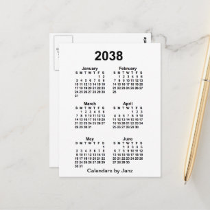 Postal Calendario Mini de 6 Meses Blanco 2038 por Janz