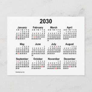 Postal Calendario Mini de Vacaciones Blanco 2030 de Janz