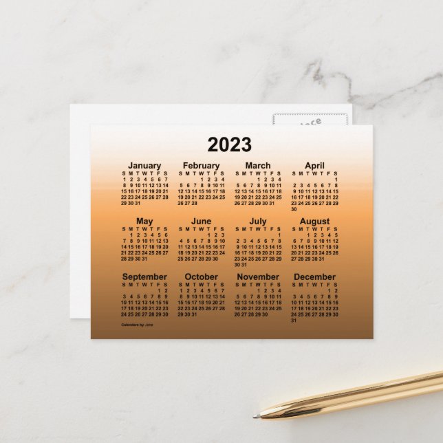 Postal Calendario Mini Faded Gold 2023 de Janz Postcard (Anverso/Reverso In Situ)