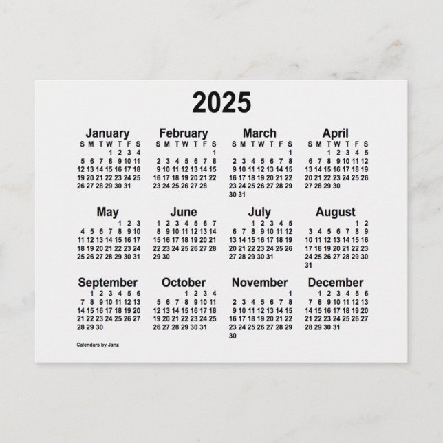 Postal Calendario Mini Humo Blanco 2025 de Janz (Anverso)