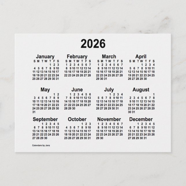 Postal Calendario Mini Humo Blanco 2026 de Janz (Anverso)