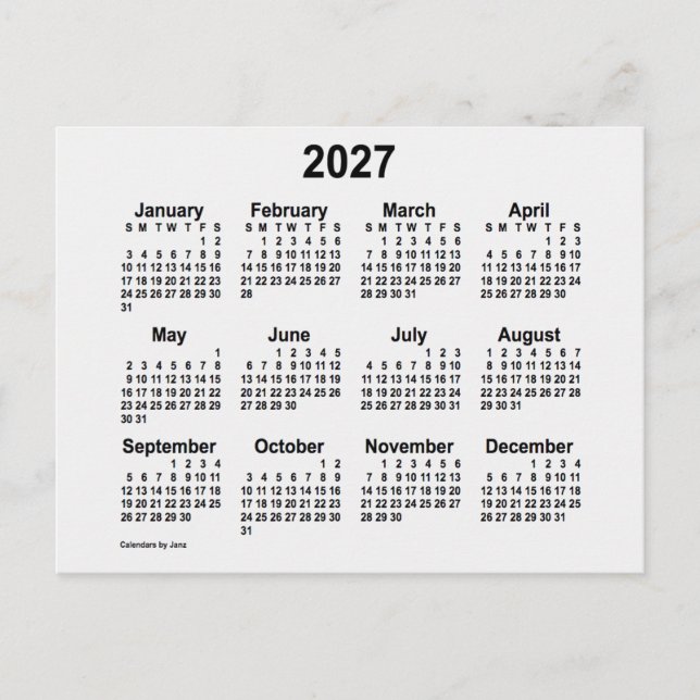 Postal Calendario Mini Humo Blanco 2027 de Janz (Anverso)