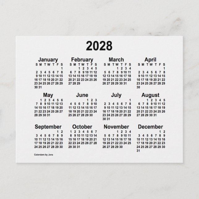 Postal Calendario Mini Humo Blanco 2028 de Janz (Anverso)