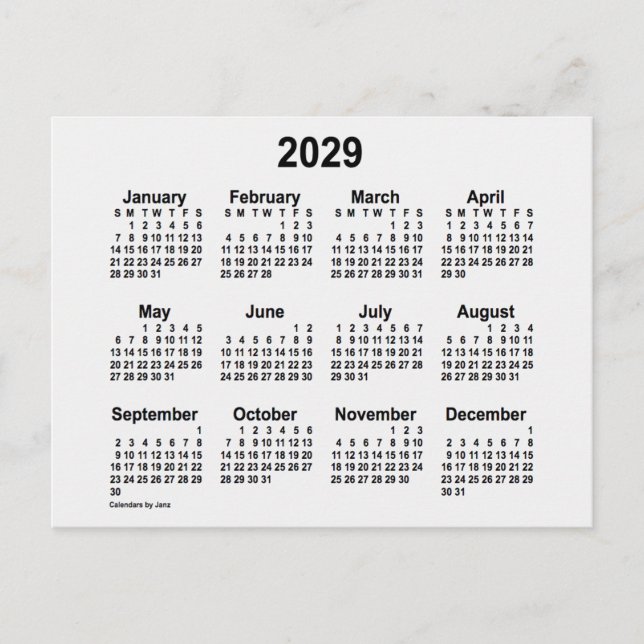 Postal Calendario Mini Humo Blanco 2029 de Janz (Anverso)