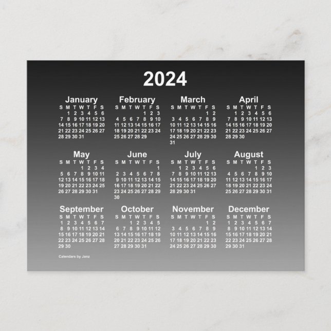 Postal Calendario Mini Negro Deseñido 2024 de Janz Postca (Anverso)