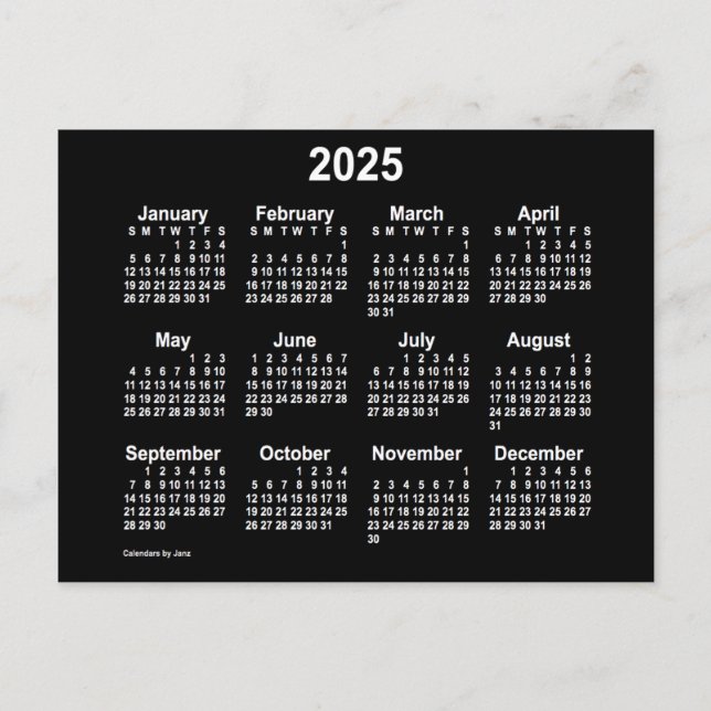Postal Calendario Mini Neon Blanco 2025 de Janz (Anverso)