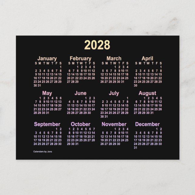 Postal Calendario Mini Neon Ipanema 2028 de Janz (Anverso)