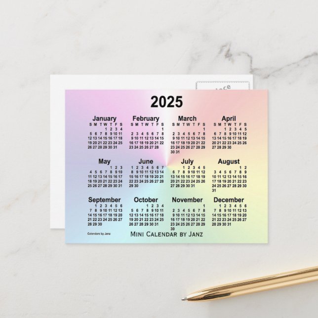 Postal Calendario Mini Nube Arcoíris 2025 de Janz (Anverso/Reverso In Situ)