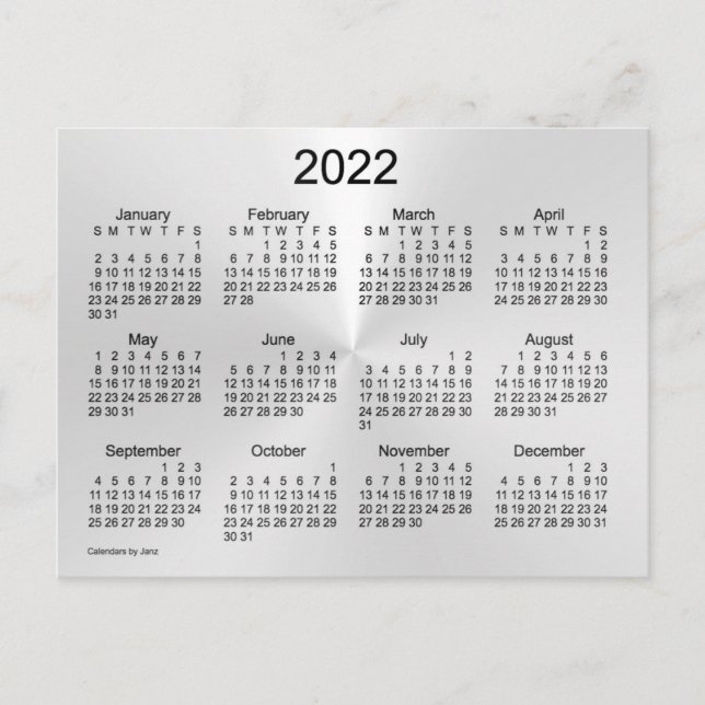 Postal Calendario Mini Resplandor Plateado 2022 de Janz (Anverso)