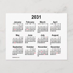 Postal Calendario Mini Vacaciones Blanco 2031 por Janz