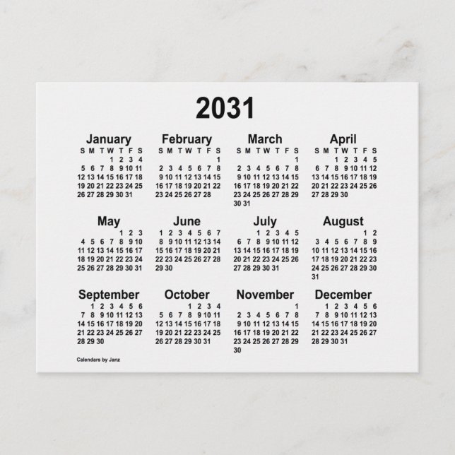 Postal Calendario Miniatura 2031 Humo Blanco by Janz (Anverso)