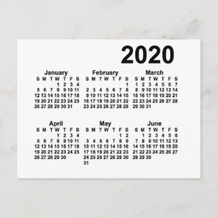 Postal Calendario Miniatura Blanco 2020 de 6 Meses por Ja