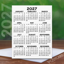 Calendario Mínimo 2027 - Vista Anual en Blanco y N