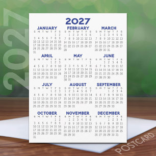 Postal Calendario Mínimo 2027 - Vista Anual Gris Azul