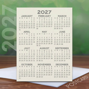 Postal Calendario Mínimo 2027 - Vista de Todo el Año Gris