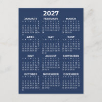 Calendario Mínimo Azul Marino Básico Simple 2027