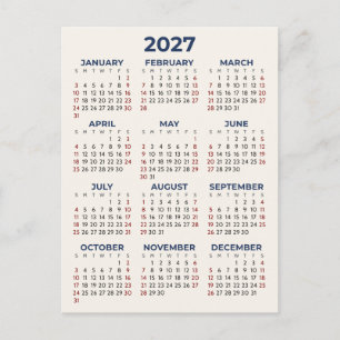 Postal Calendario Mínimo Básico 2027 Tus Colores