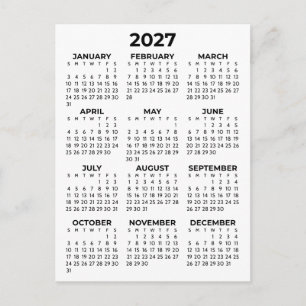 Postal Calendario Mínimo Simple Básico Negro Y Blanco 202