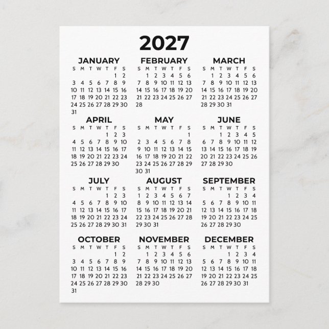 Postal Calendario Mínimo Simple Básico Negro Y Blanco 202 (Anverso)