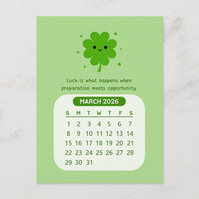 Postal Calendario Motivacional Mensual de Kawaii de 2026  (Anverso)