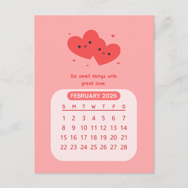 Postal Calendario Motivacional Mensual Kawaii de Febrero  (Anverso)