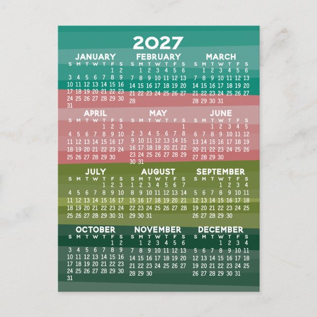 Postal Calendario - patrón de franja abstracta moderna (Anverso)