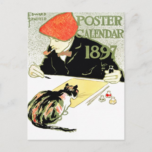 Postal Calendario poster - Edward Penfield - arte de gato (Anverso)