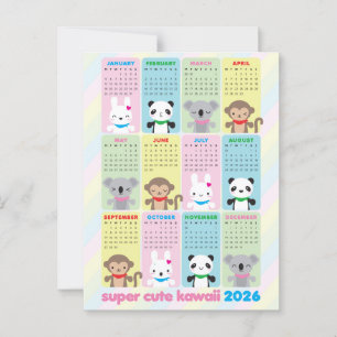 Postal Calendario Super Cute Kawaii 2026